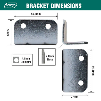 Carinya Zinc Plated Reinforcing Angle Bracket 44.5x27x27x2mm - 4 Pack, Indoor/Outdoor Use