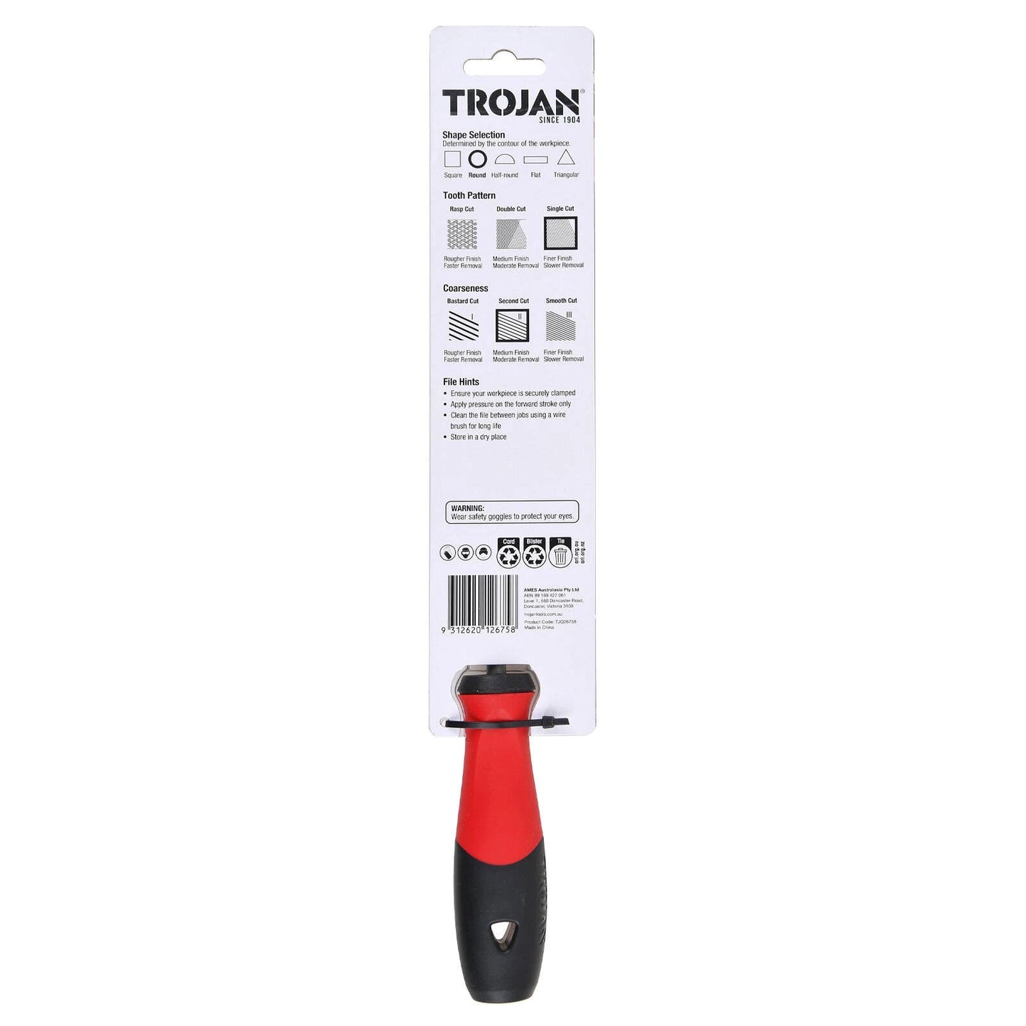 Trojan 200mm Second Cut Round File - Bastard Cut for Precise Shaping & Smoothing