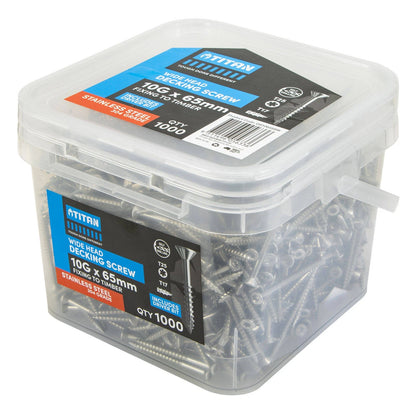 Titan 10G x 65mm Stainless Steel Decking Screws, Wide Head, Pack of 1000