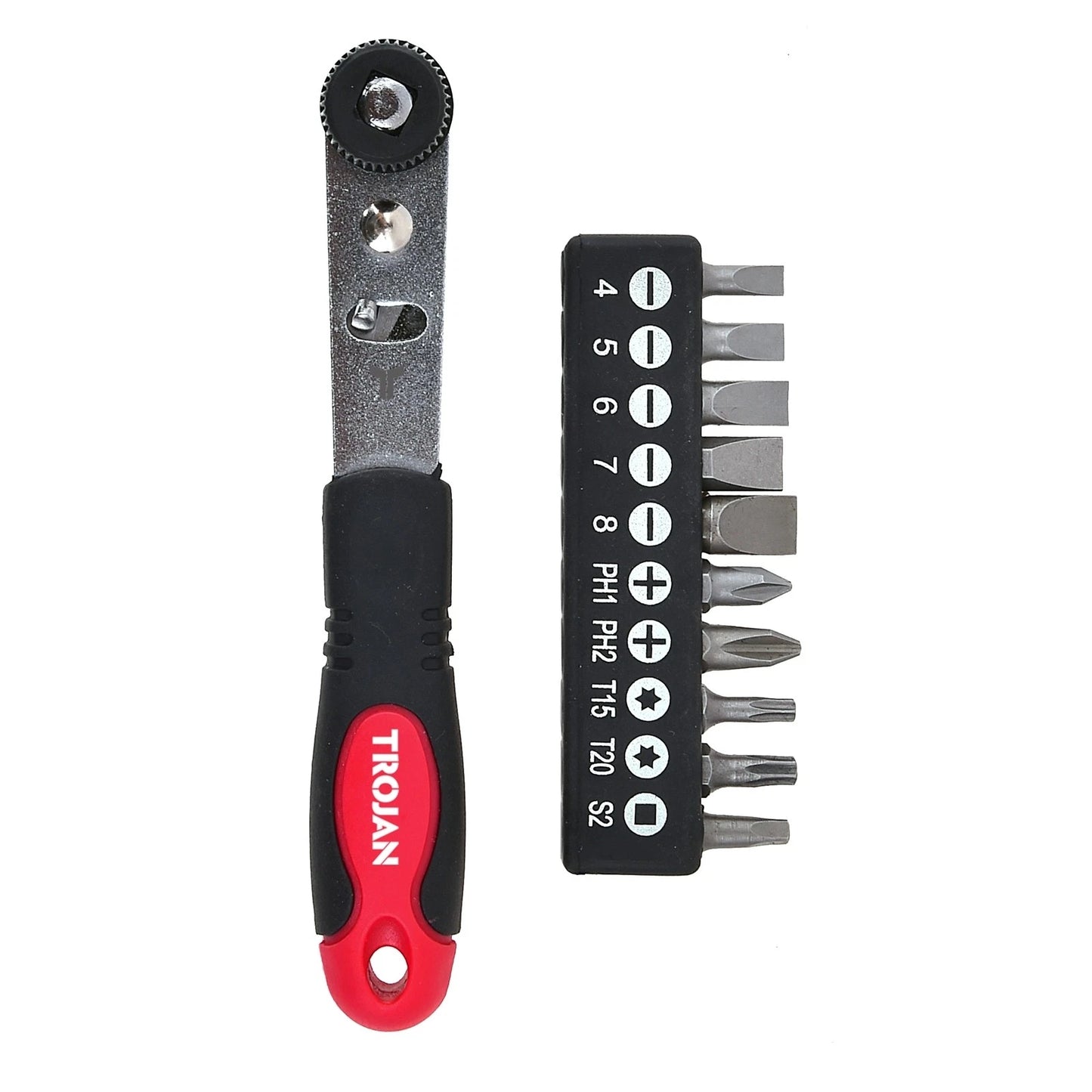 Trojan 11 Piece Ratchet Screwdriver Set, CR-V Bits, Durable, Lifetime Warranty