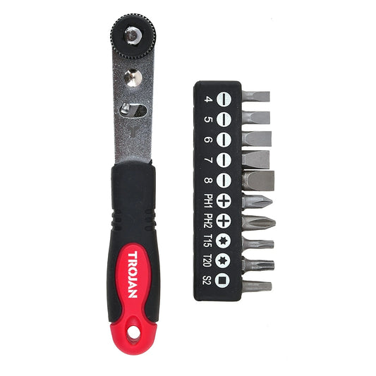 Trojan 11 Piece Ratchet Screwdriver Set, CR-V Bits, Durable, Lifetime Warranty