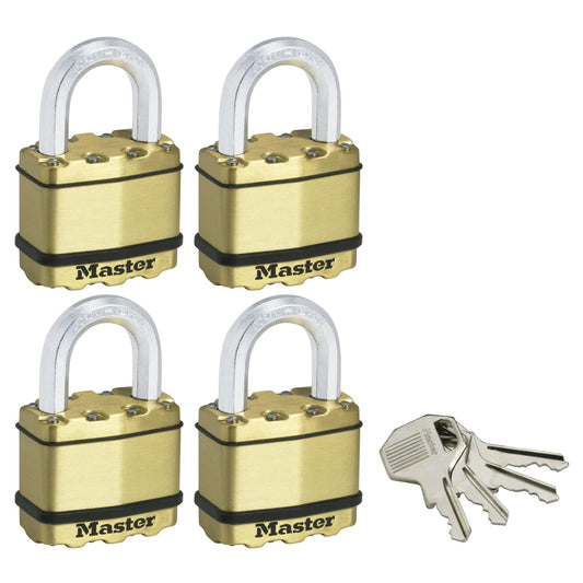 Master Lock 50mm Excell Padlock 4 Pack, Weather-Resistant, Boron Carbide Shackle