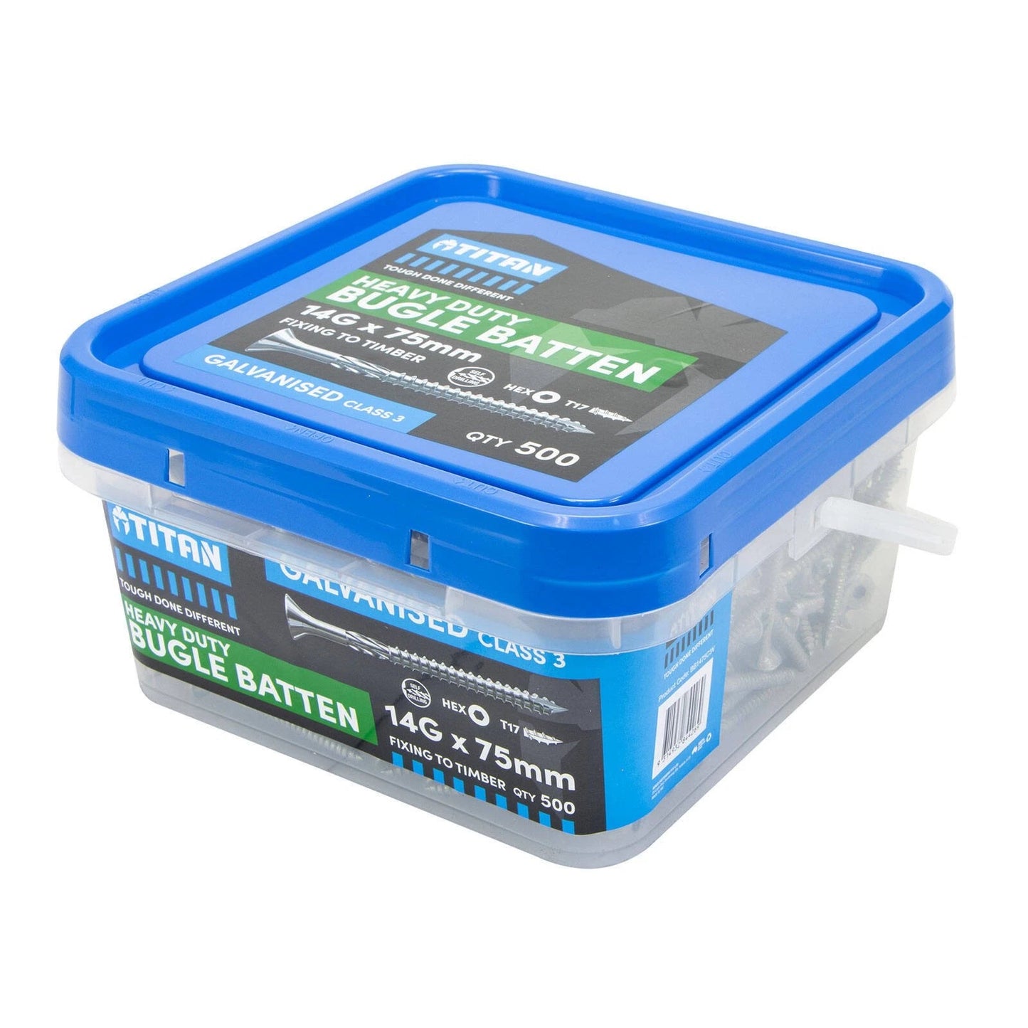 Titan 14G x 75mm Galvanised Bugle Batten Screws - 500 Pack, Corrosion Resistant