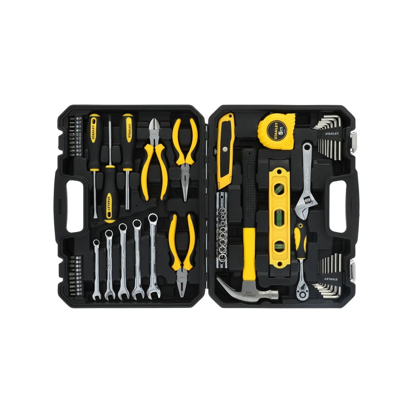 Stanley 61 Piece Mixed Hand Tool Set with Screwdriver Bits, Pliers, Wrenches, and Hammer
