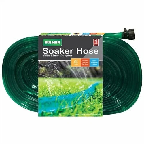 Holman 20m Fitted Soaker Hose, 12mm Fittings, Durable, Easy Flush, Joinable, 1-Year Warranty