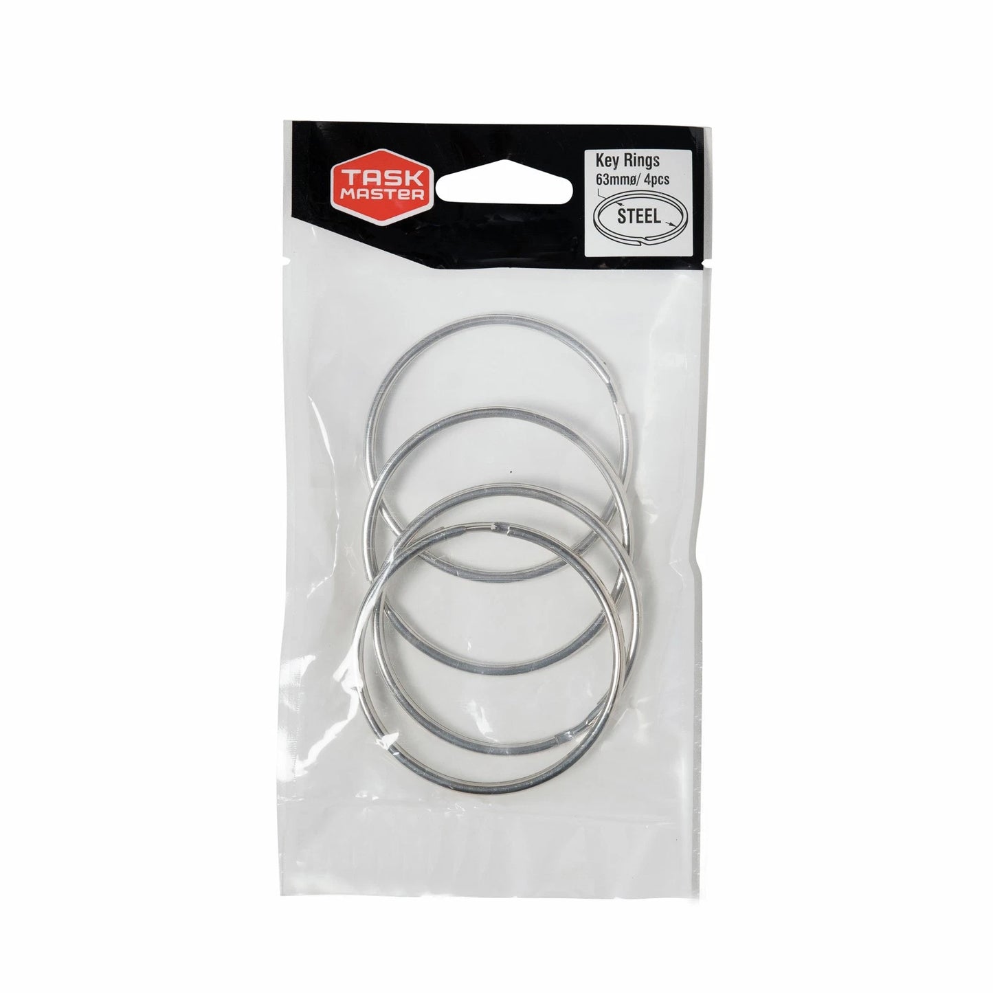 Taskmaster 63mm Steel Key Ring 4 Pack - Weather Resistant, Strong, Reliable