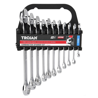 Trojan 11 Piece Metric Spanner Set, Chrome Vanadium, 12 Point Ring, Lifetime Warranty