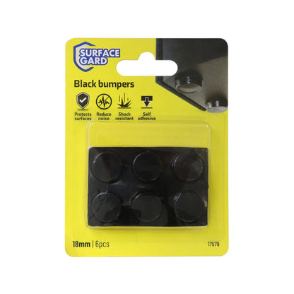 Surface Gard 18mm Black Round Floor Protectors - 6 Pack, Reduces Scratches & Noise