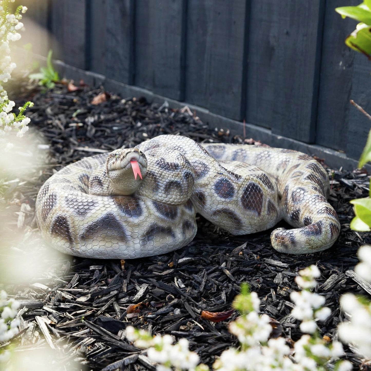 Northcote Pottery 45cm Black Resin Python Garden Statue - Realistic Hand-Painted Design