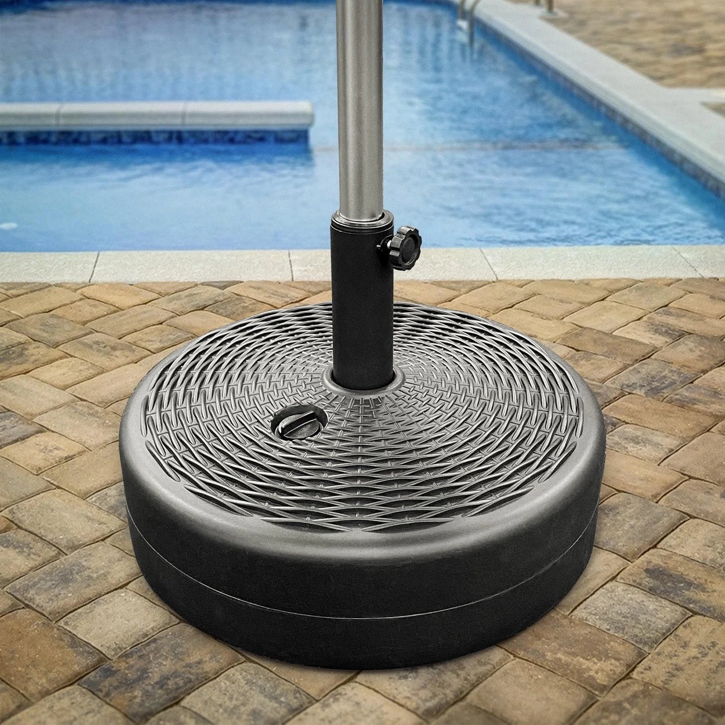 Coolaroo 47cm Round Water Fillable Umbrella Base, Rattan Finish, Charcoal, Plastic & Steel