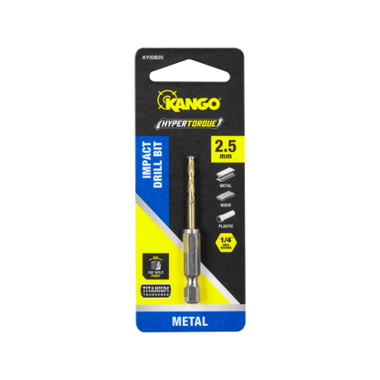 Kango 2.5mm Hypertorque Impact HSS Drill Bit, Titanium Coated, 135° Split Point, ¼” Hex Shank