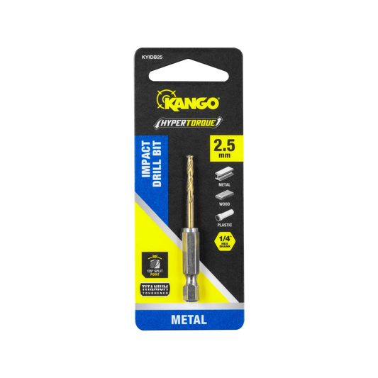 Kango 2.5mm Hypertorque Impact HSS Drill Bit, Titanium Coated, 135° Split Point, ¼” Hex Shank