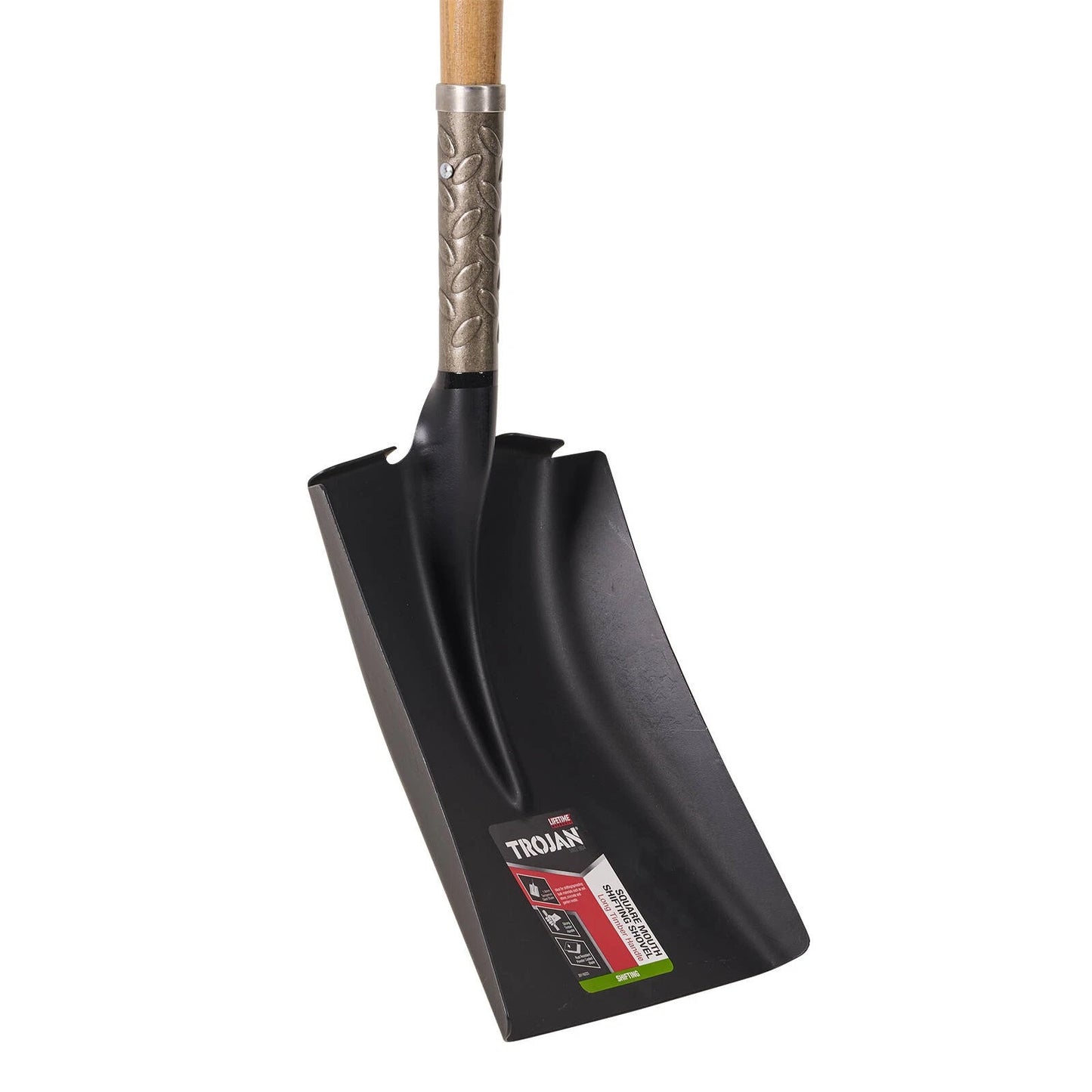 Trojan Square Mouth Shovel, Carbon Steel Blade, Long Timber Handle, Lifetime Guarantee