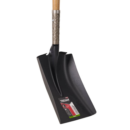 Trojan Square Mouth Shovel, Carbon Steel Blade, Long Timber Handle, Lifetime Guarantee