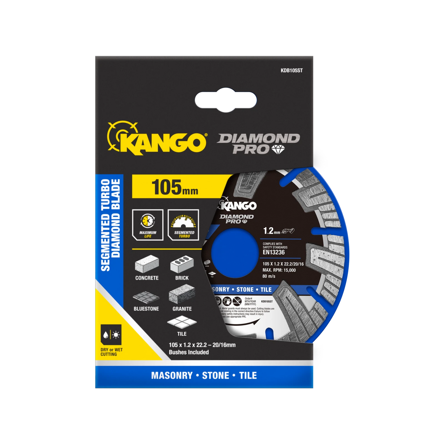 Kango 105mm Segmented Turbo Diamond Saw Blade - Durable, Fast Cuts, Versatile for Hard Materials