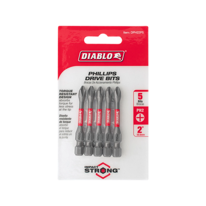 Diablo 2" Phillips Drive Bit 5 Pack - Extreme Durability & Impact Resistance