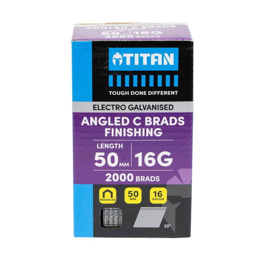 Titan 50x1.6mm Electro Galvanised 20° Angled Collated Nail C Brads - 2000 Pack