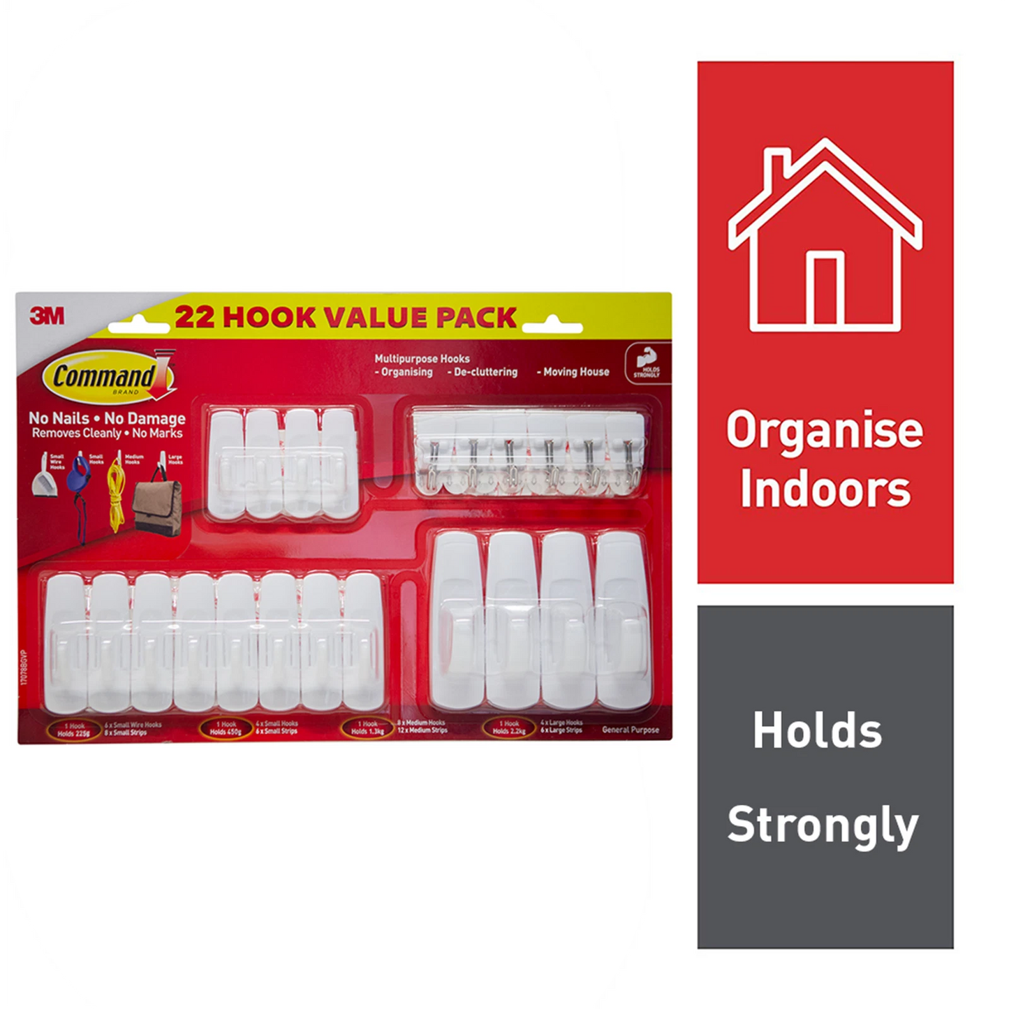 Command White Mixed Wall Adhesive Hooks 22 Pack - Variety Sizes, Damage-Free, Reusable