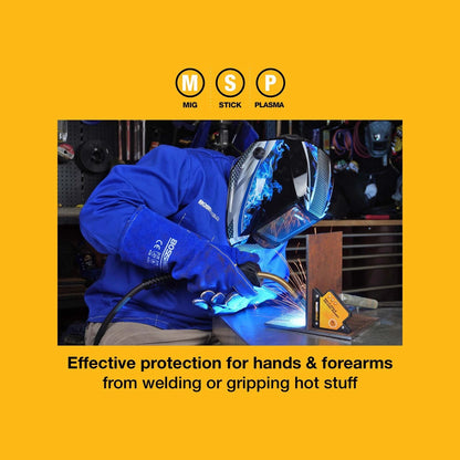 Bossweld 16" Blue Welding Gloves - Heavy Duty, Fully Lined, Extra Length, Premium Leather