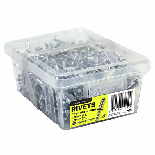 Otter Aluminium Blind Rivets 4.8 x 9.6mm, 300 Pack - Strong, Lightweight, Corrosion Resistant