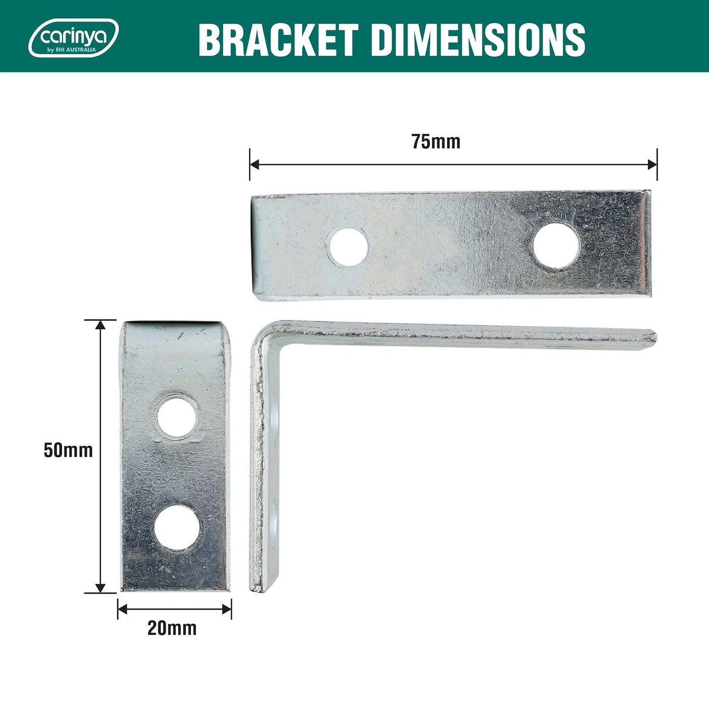 Carinya Heavy-Duty Zinc Plated Angle Bracket 75x50mm for Indoor & Outdoor Use
