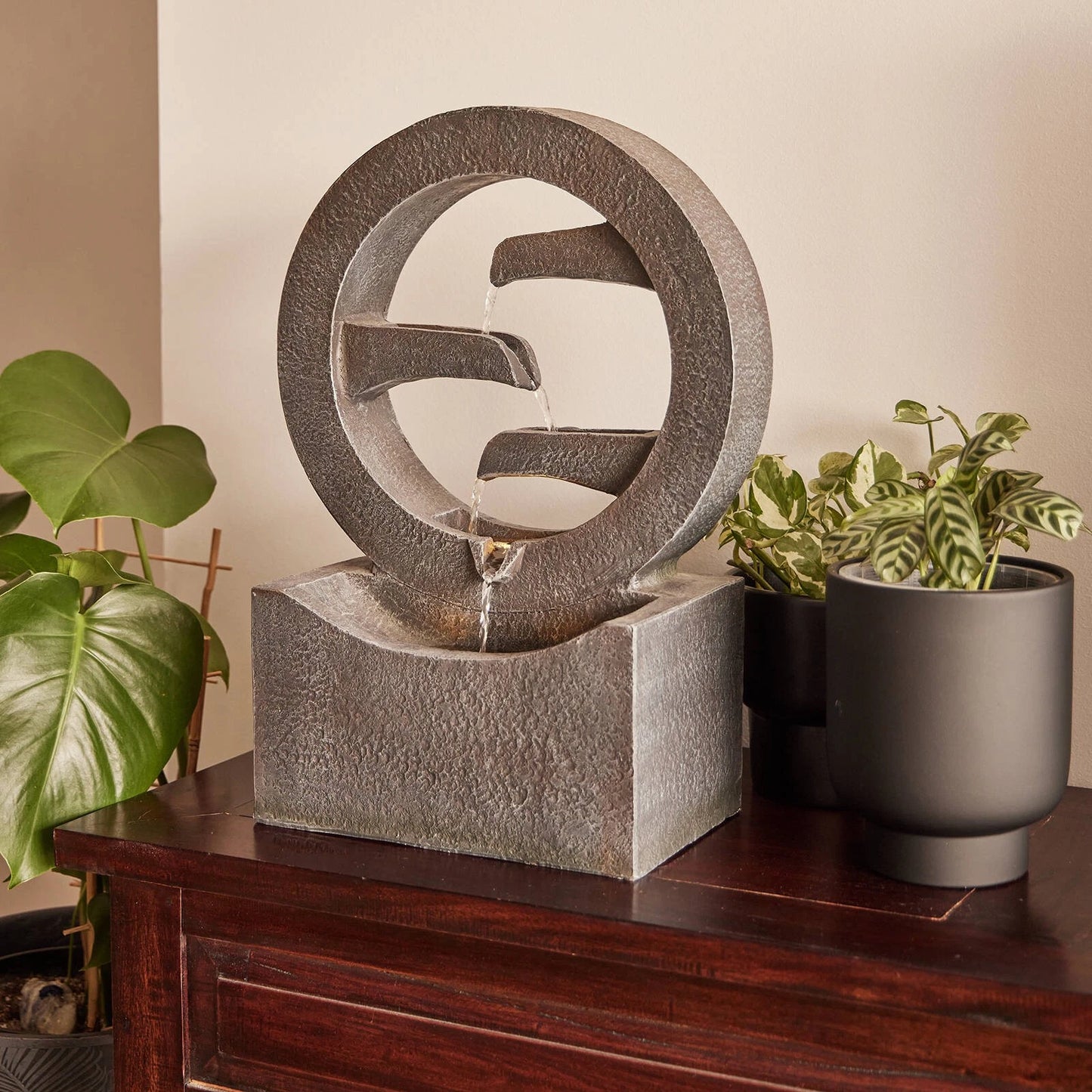 Northcote Pottery Symphonic Circles Water Feature 34x17x48cm with Light & Easy Install