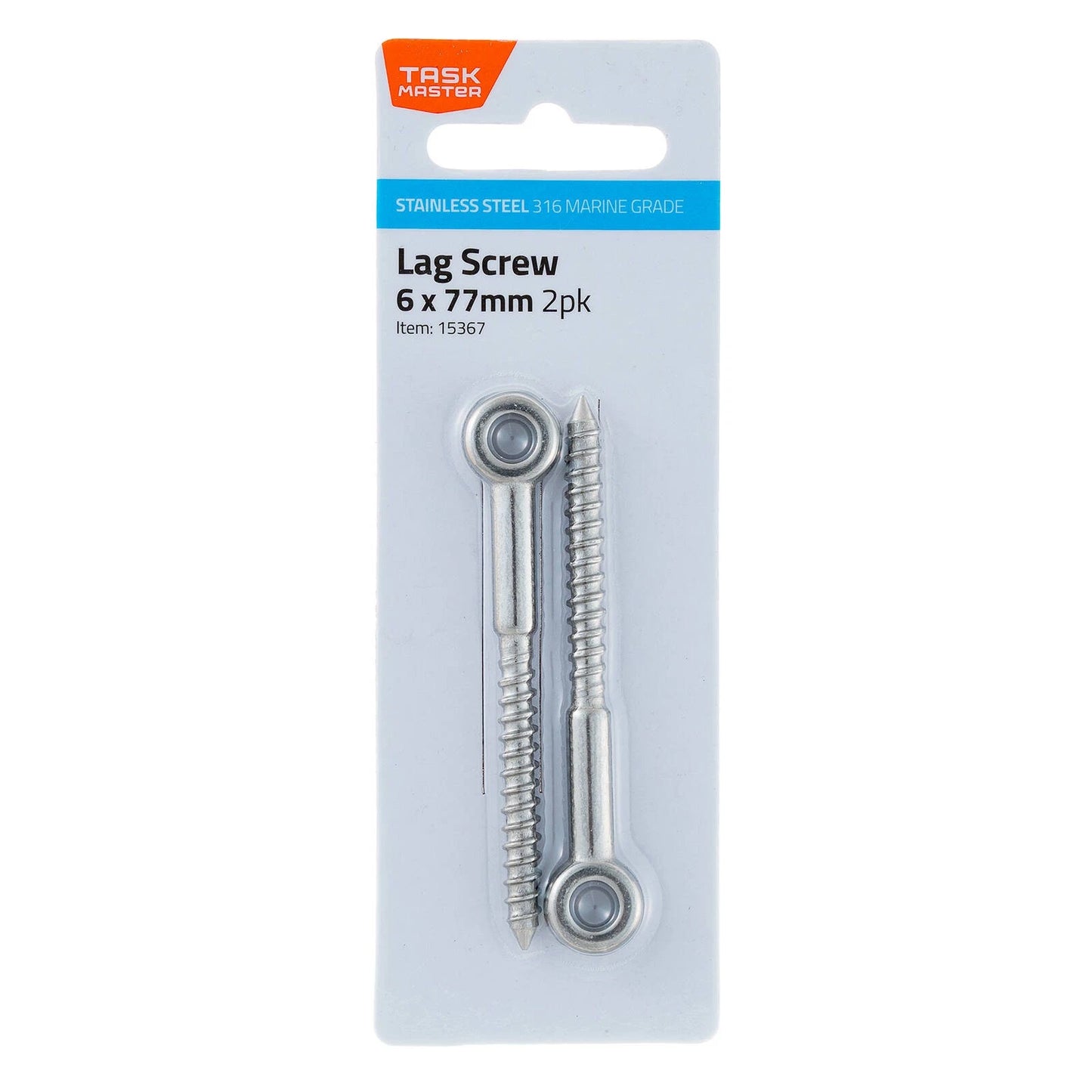 Taskmaster 6mm 316 Stainless Steel Lag Screw 2 Pack - Marine Grade, Weather-Resistant