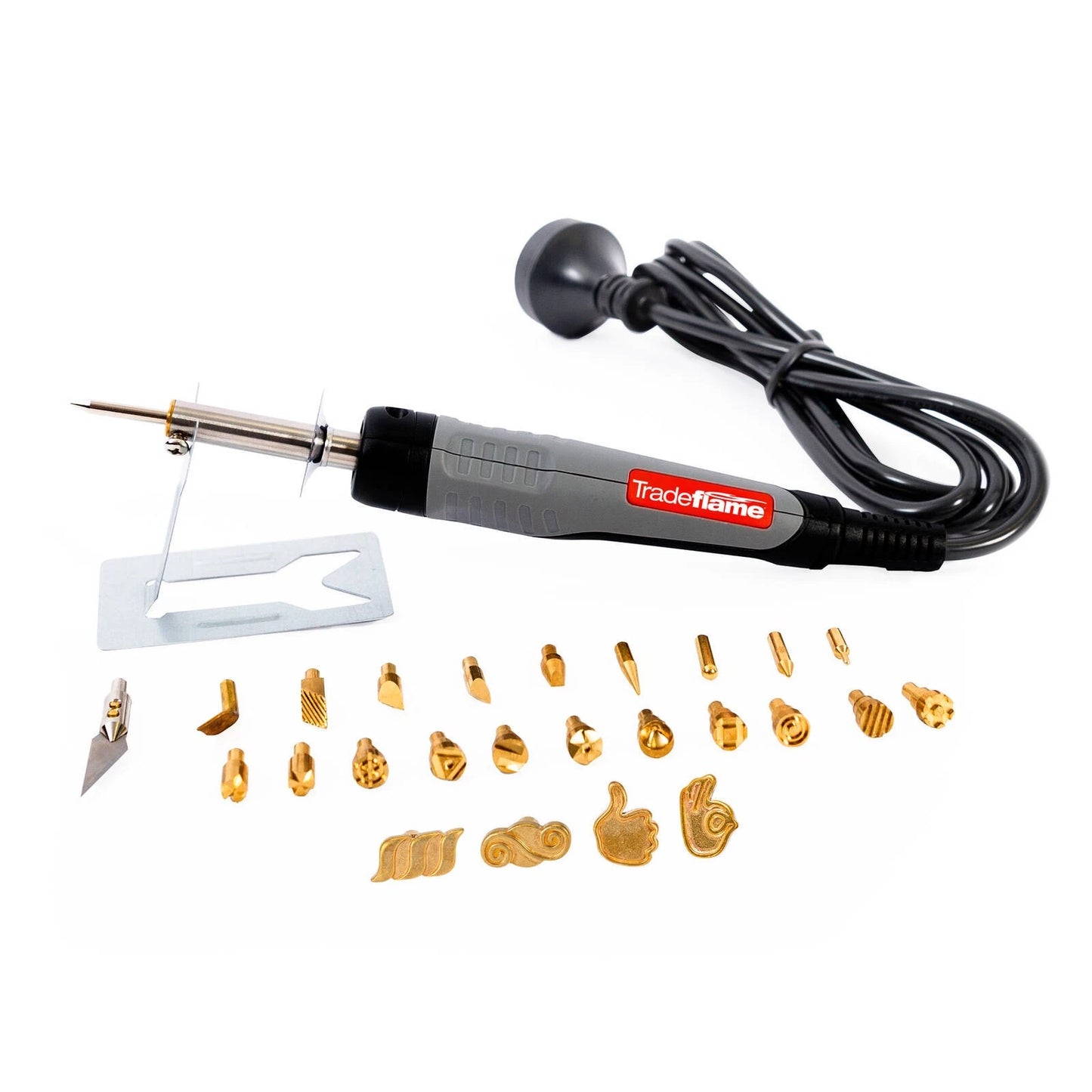 Tradeflame 27 Piece Wood Burning Kit with 8 Tips, 15 Patterns, Soldering & Hot Knife