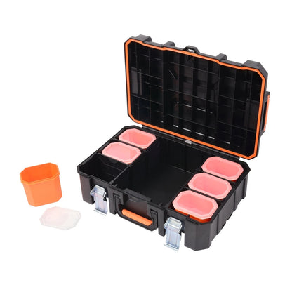 Tactix Modular Portable Technician Case with Durable Steel Latches, Weatherproof Seal, Expandable Storage