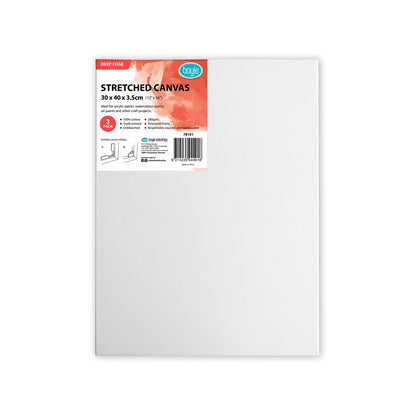 Boyle Deep Edge Stretched Canvas 30x40cm 3 Pack - 100% Cotton, Triple Primed, Multi-Medium