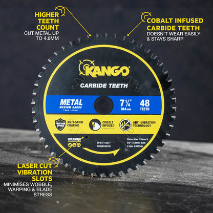 Kango 254mm 48T Metal Mitre Saw Blade, Cobalt Teeth, Anti-Stick, Low Sparks