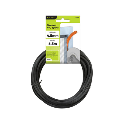 Rolltrak Black PVC Flyscreen Spline 4.5mm x 6.5m for Sliding Doors & Windows