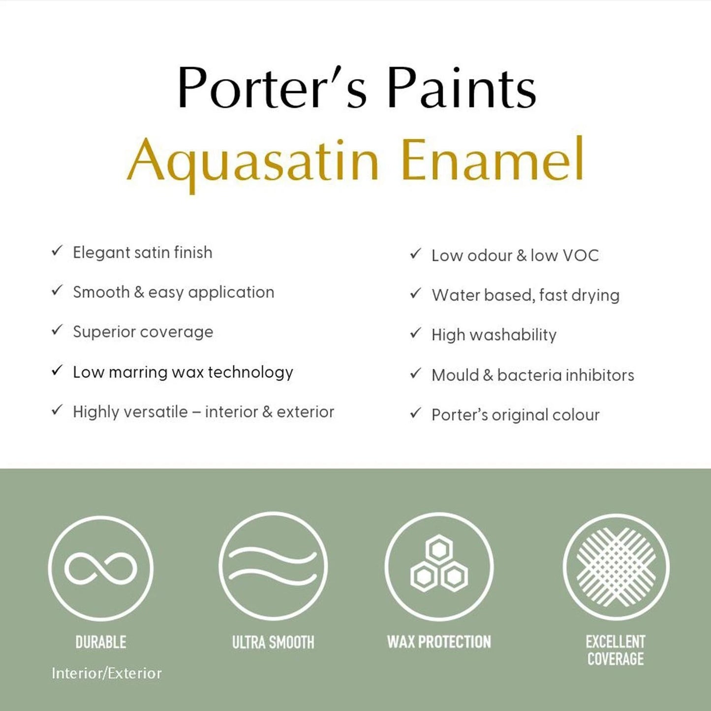 Porter's 1L Popcorn Aquasatin Eggshell Finish Washable Paint for Interior & Exterior