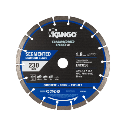 Kango 230mm Segmented Diamond Blade for Concrete, Brick, Asphalt - Wet/Dry Cutting
