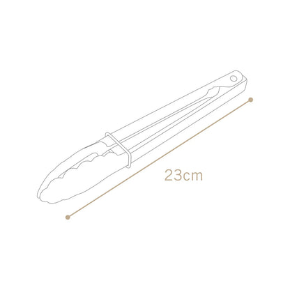 BBQ Stainless Steel Short Lockable Tongs with Scalloped Teeth, 23cm for Cooking & Serving