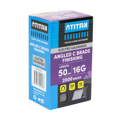 Titan 50x1.6mm Electro Galvanised 20° Angled Collated Nail C Brads - 2000 Pack