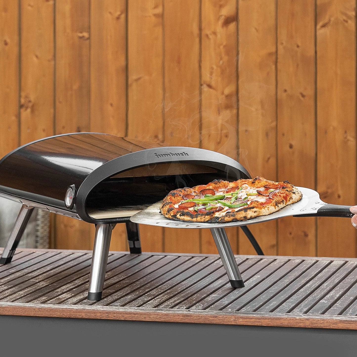 Jumbuck Portable Gas Pizza Oven with 12” Stone, Stainless Steel Burner, Accessories Included