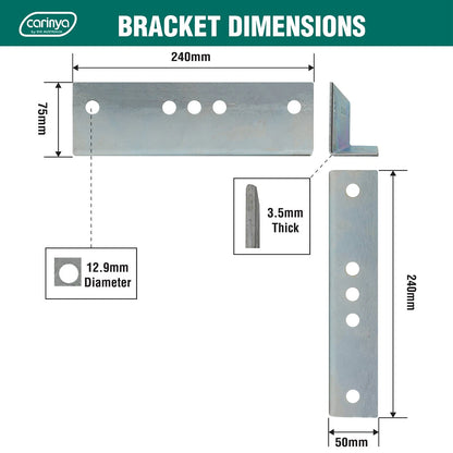 Carinya Zinc Plated Reinforcing Angle Bracket 240x75x50x3.5mm Durable Indoor/Outdoor Use