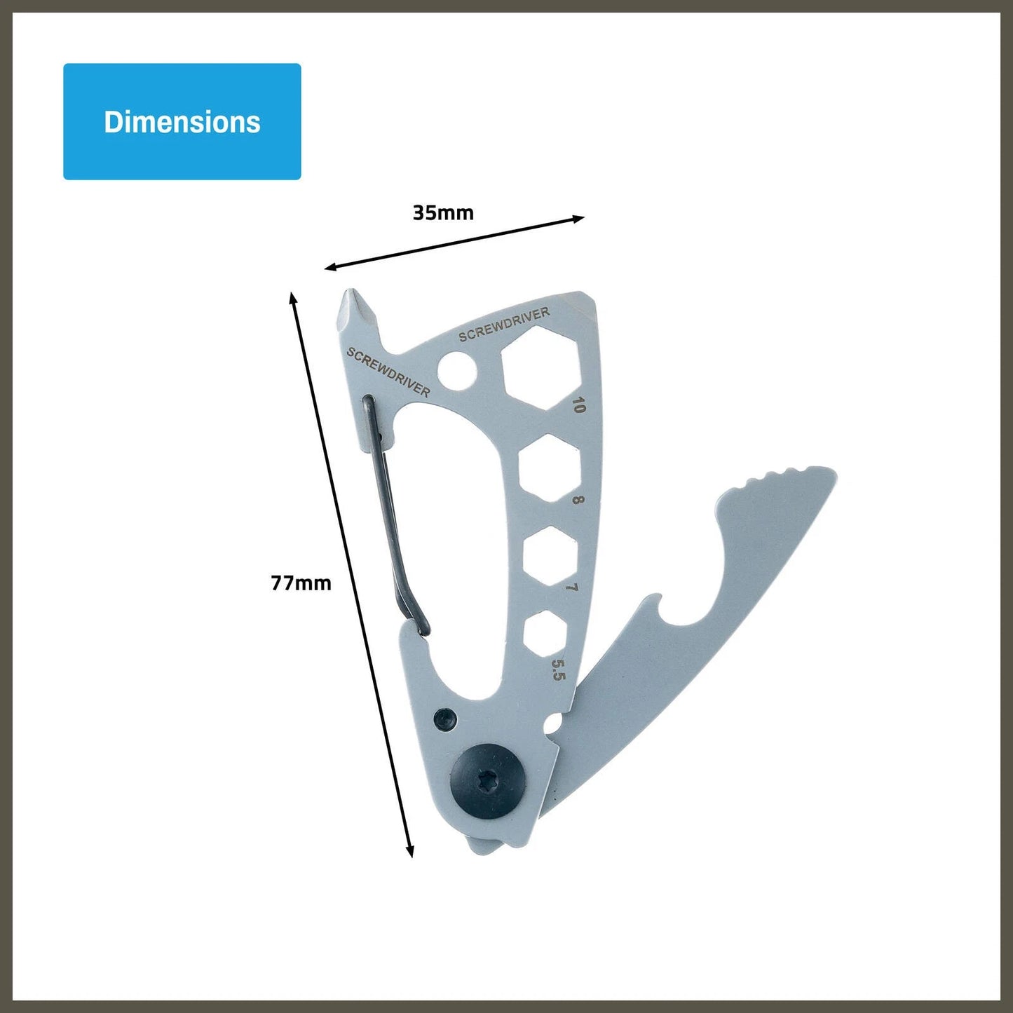 Titanium 77mm Stainless Steel Multi-Purpose Carabiner with Tools