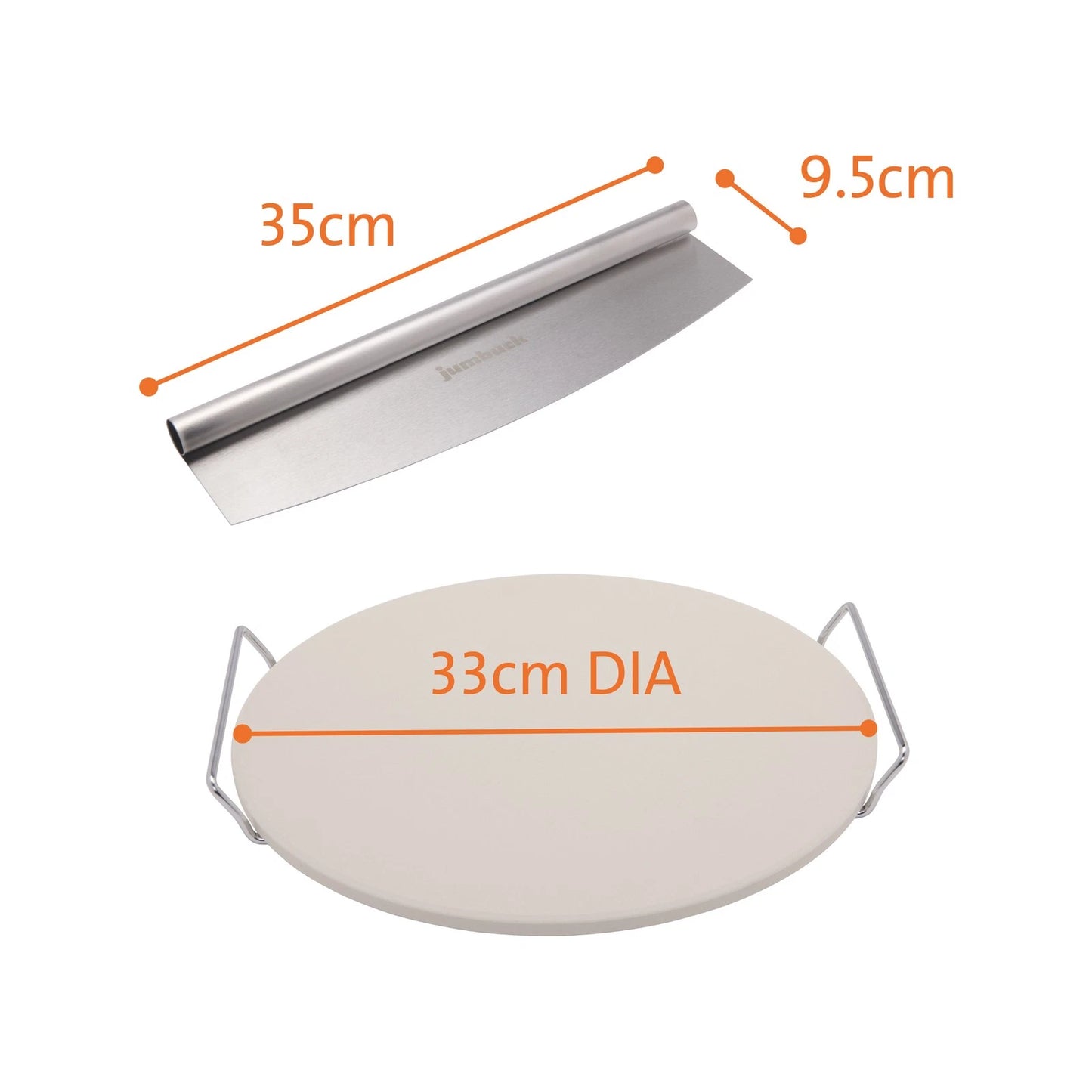 Jumbuck 33cm Ceramic Pizza Stone with Cutter & Wire Frame for Crispy Crusts