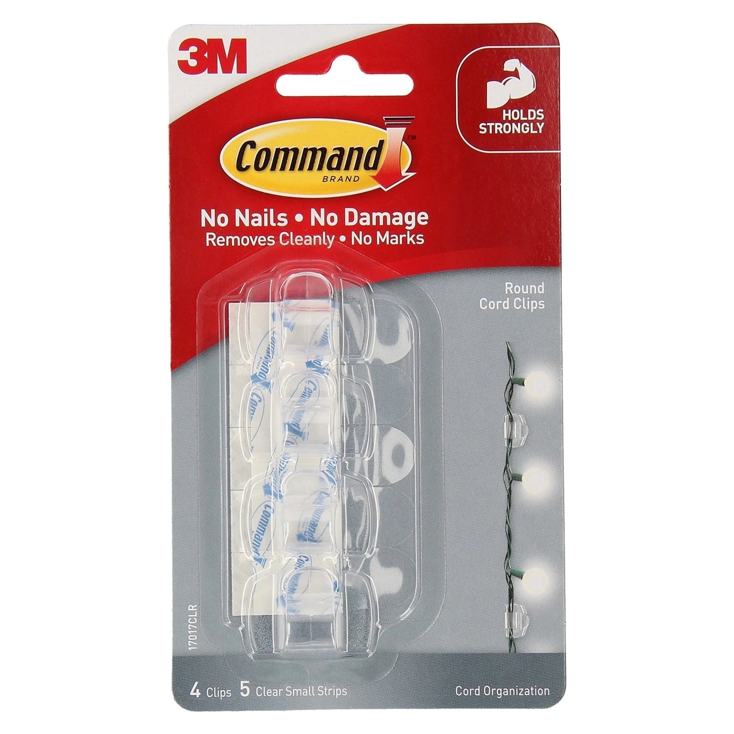 Command™ Clear Adhesive Cord Clips - 4 Pack, Damage-Free, Holds Cords Up to 5mm