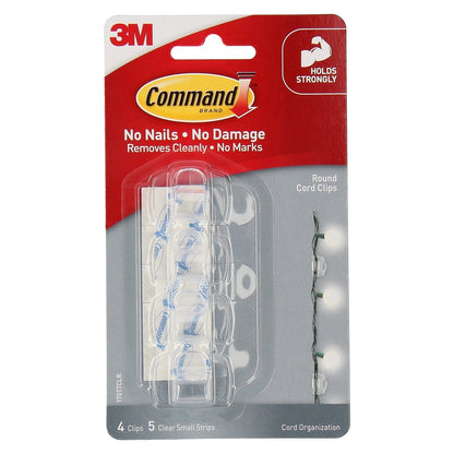 Command™ Clear Adhesive Cord Clips - 4 Pack, Damage-Free, Holds Cords Up to 5mm