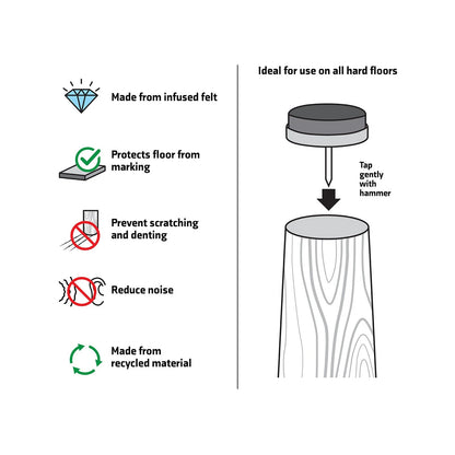 Surface Gard 20mm Nail On Felt Pads - 16 Pack, Scratch-Free, Noise-Reducing, Easy Install