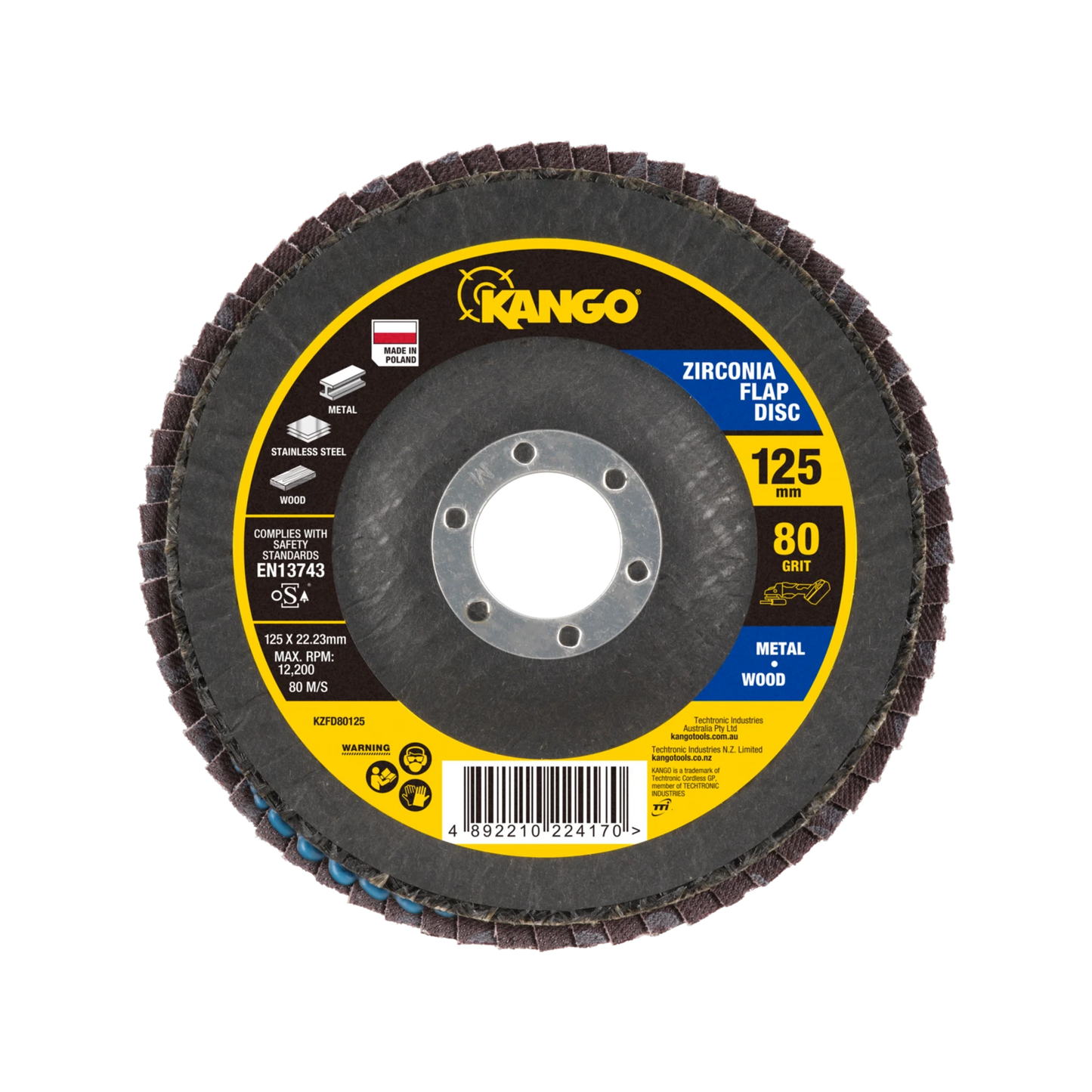 Kango 125mm 80G Zirconia Flap Disc, Self-Sharpening, High Removal Rate