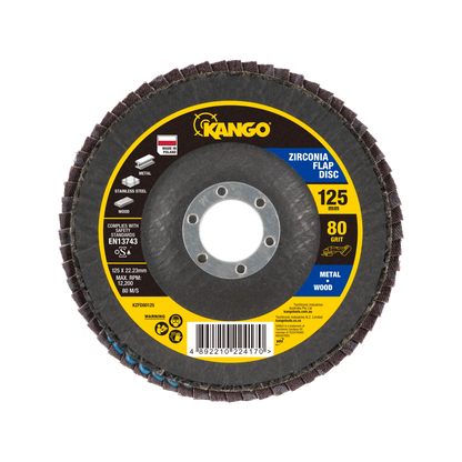 Kango 125mm 80G Zirconia Flap Disc, Self-Sharpening, High Removal Rate