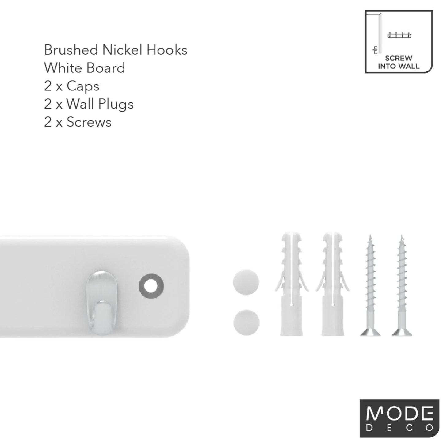 MODE 4 Brushed Nickel Hooks White Board Key Rack, Durable & Easy Install
