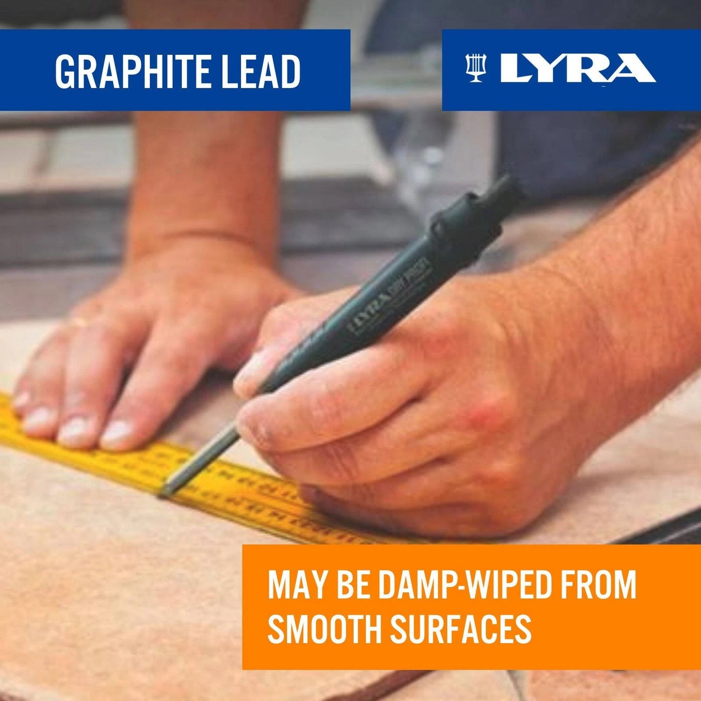Lyra Carpenters Pencil with 12-Piece 2B Lead, Versatile Surface Marking, One-Handed Operation