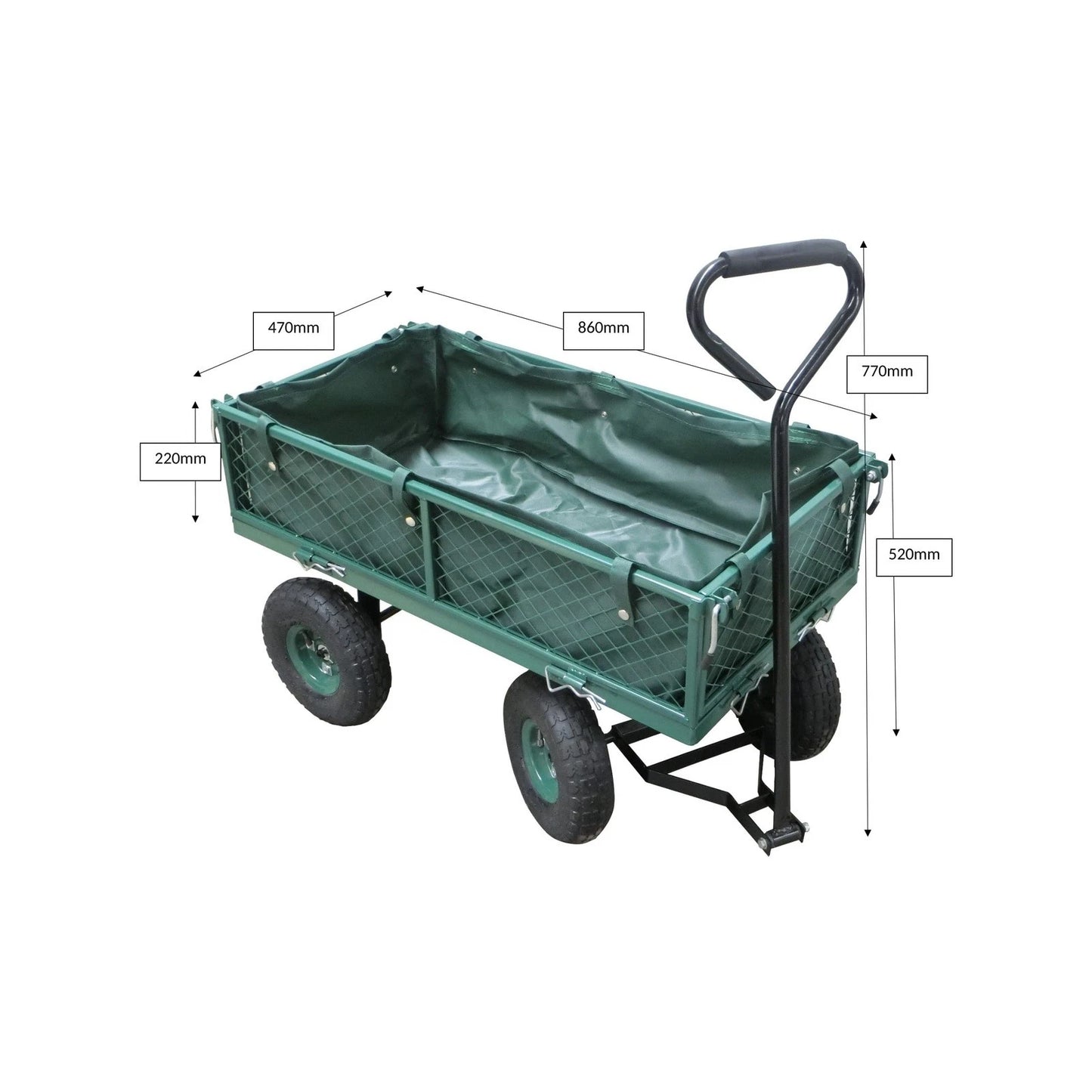 Saxon Steel Mesh Garden Cart, 250kg Capacity, Removable Sides, Pneumatic Tyres