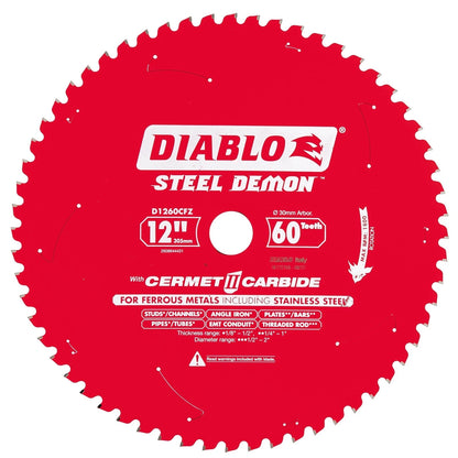 Diablo Steel Demon 12" 60T Circular Saw Blade for Ferrous Metals, Cermet Teeth, Burr-Free Cuts