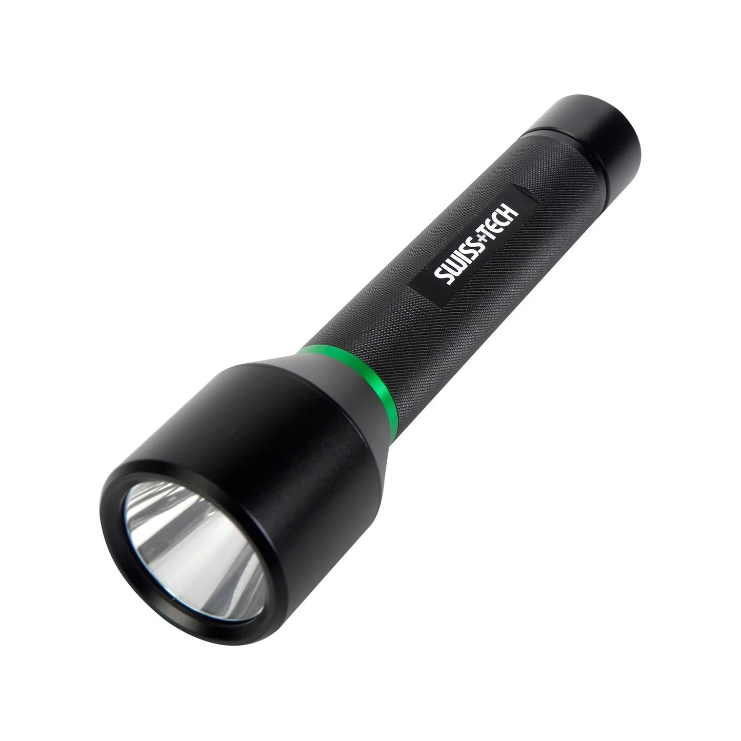 SWISS+TECH 1000lm Dual Power Rechargeable Flashlight, 350m Beam, USB-C, IPX4, Aluminium